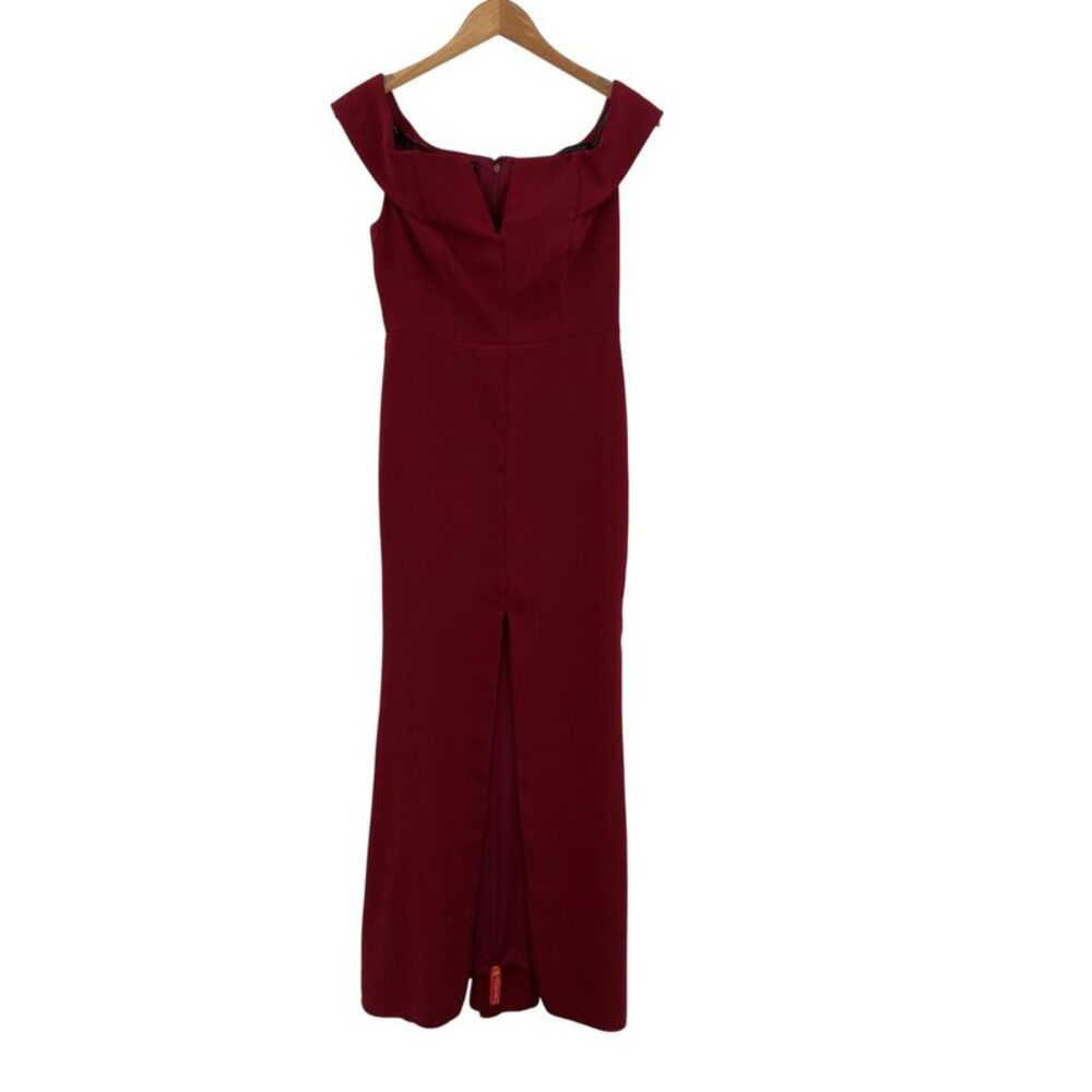 Dessy Collection Off The Shoulder Notch Trumpet Gown With Front Slit Red 6